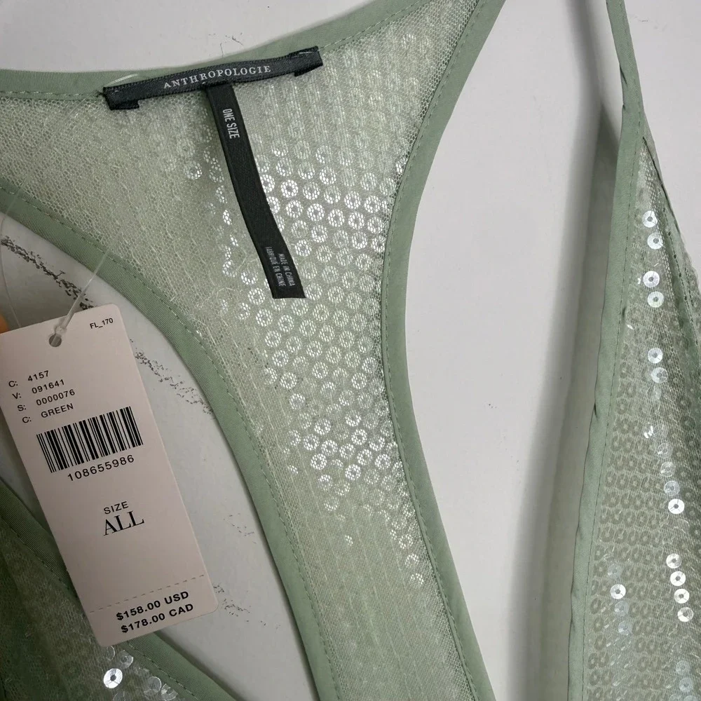 Anthropologie Kaftan Mint Green Sequin Mesh Swim Cover-Up Racerback Midi OS NWT